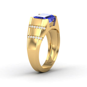 Maurya Octagon Tanzanite Bantam Signet Ring with Accent Diamonds