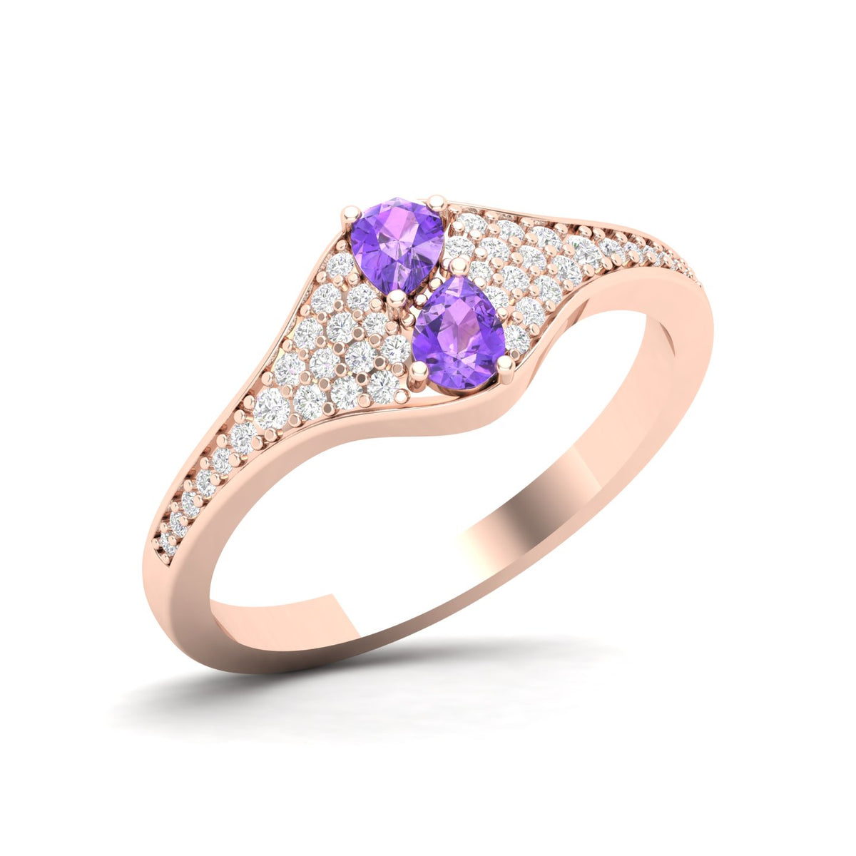 Maurya Two Stone Amethyst Svelte Ring with Accent Diamonds