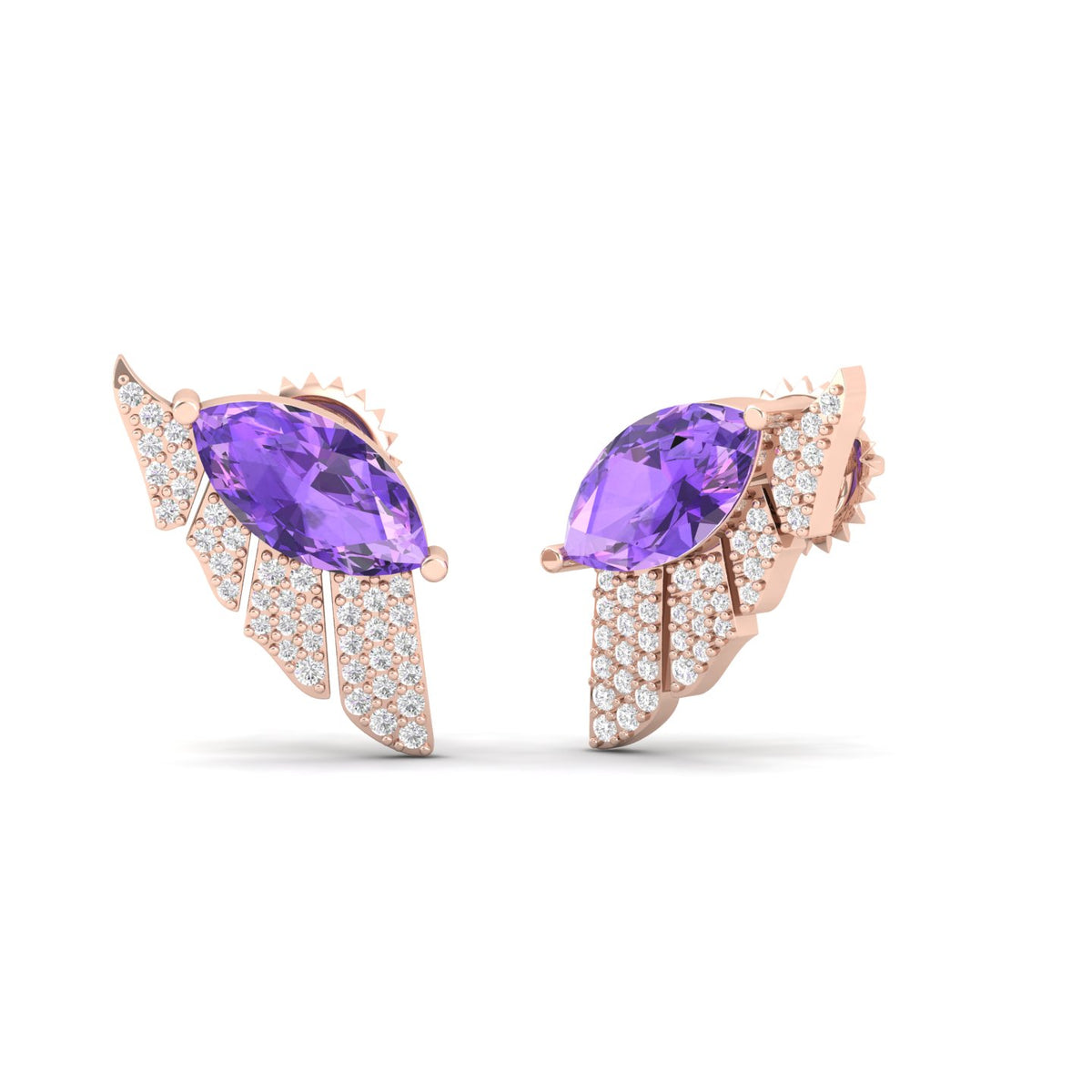 Maurya Amethyst Wings Push Back Earrings with Diamonds