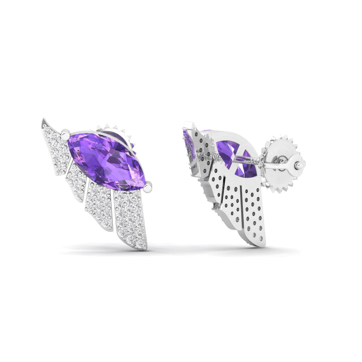 Maurya Amethyst Wings Push Back Earrings with Diamonds