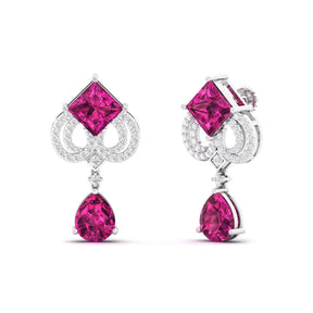 Maurya Pink Amethyst High Symbol Drop Earrings with Diamonds