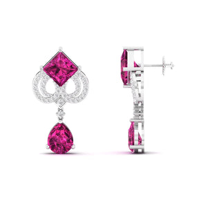 Maurya Pink Amethyst High Symbol Drop Earrings with Diamonds