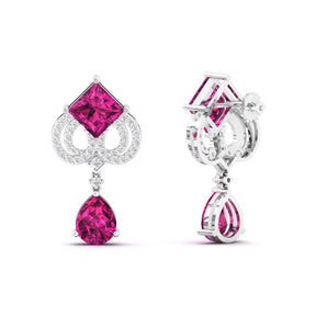 Maurya Pink Amethyst High Symbol Drop Earrings with Diamonds
