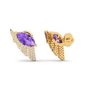 Maurya Amethyst Wings Push Back Earrings with Diamonds