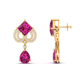 Maurya Pink Amethyst High Symbol Drop Earrings with Diamonds