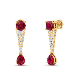 Maurya Royal Ruby Drop Earrings with Diamonds