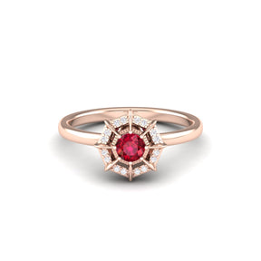 Maurya Solitaire Ruby Light in the Dark Promise Ring with Diamond Halo