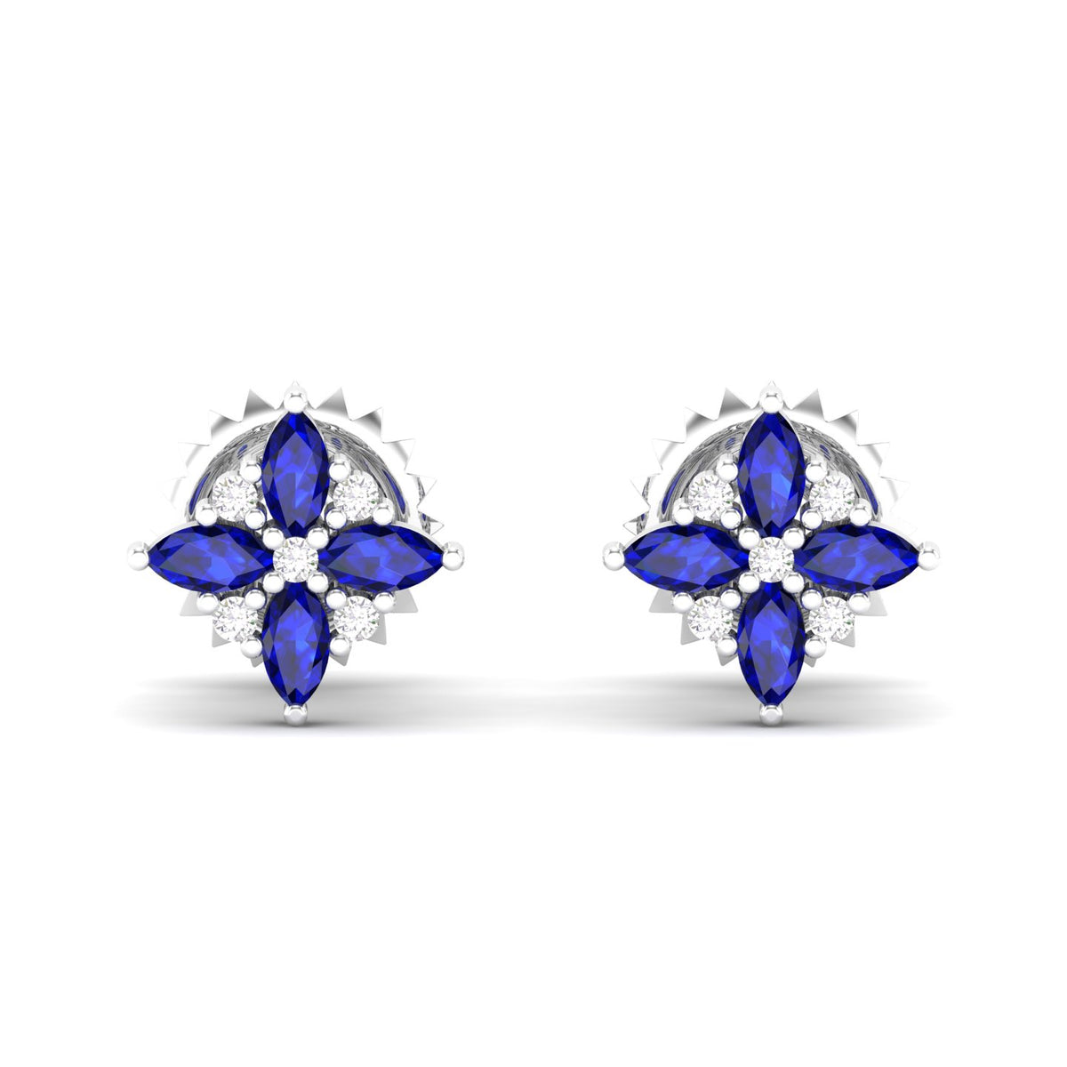 Maurya Frozen Flower Blue Sapphire Stud Earrings with Diamond