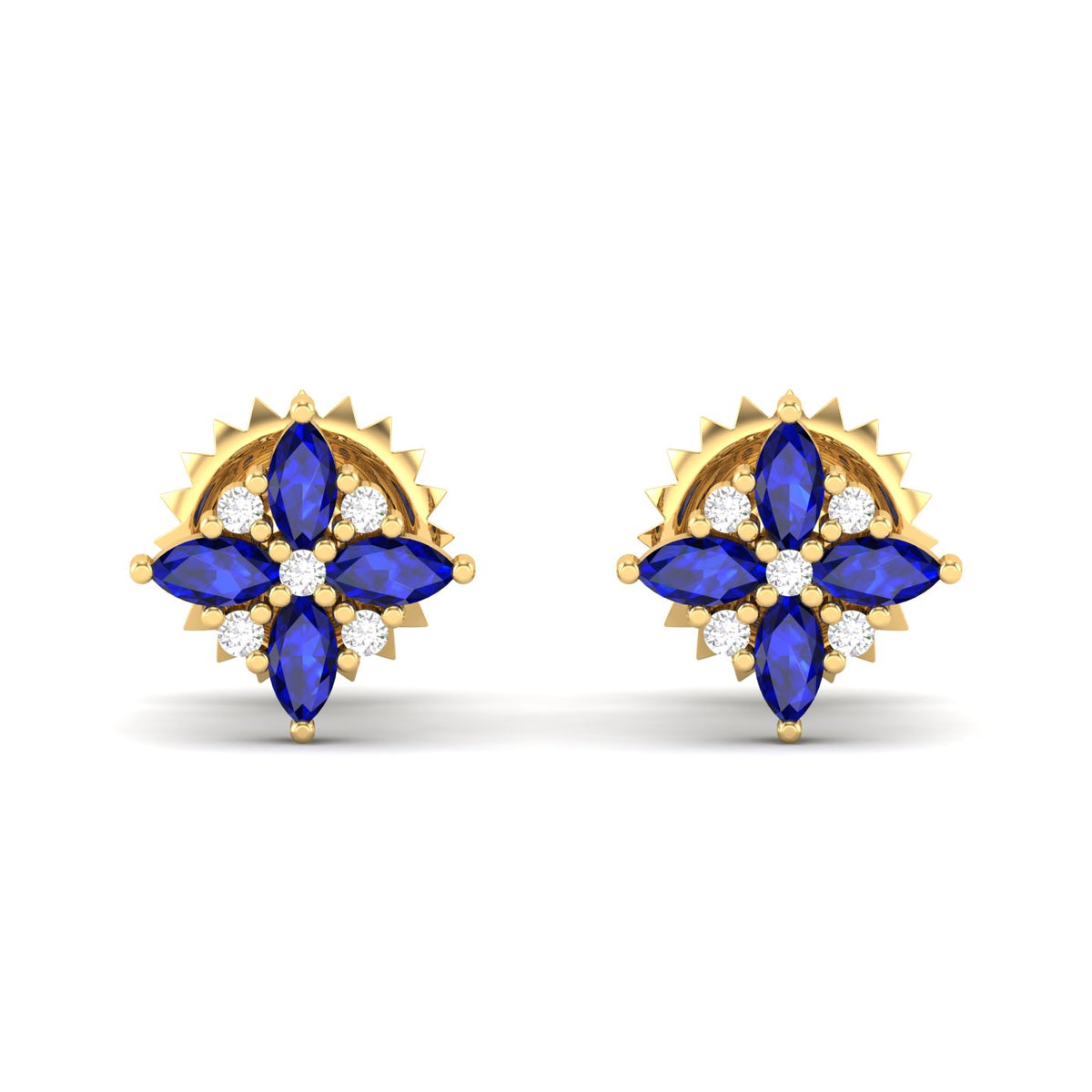 Maurya Frozen Flower Blue Sapphire Stud Earrings with Diamond