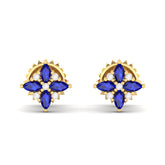 Maurya Frozen Flower Blue Sapphire Stud Earrings with Diamond