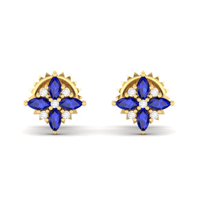 Maurya Frozen Flower Blue Sapphire Stud Earrings with Diamond