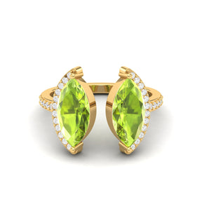 Maurya Nature Eyes Peridot Two Stone Engagement Ring with Accent Diamond