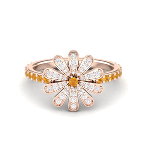 Maurya Happy Flower Promise Ring with Diamonds and Citrine