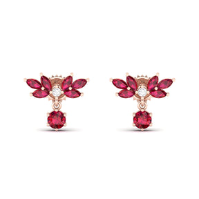 Maurya Fire Fruit Ruby Push Back Earrings with Diamonds