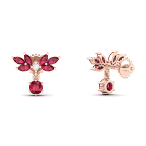 Maurya Fire Fruit Ruby Push Back Earrings with Diamonds