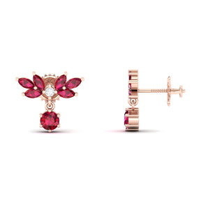 Maurya Fire Fruit Ruby Push Back Earrings with Diamonds