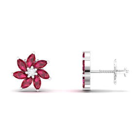 Maurya Frost Fire Ruby Stud Earrings with Diamond