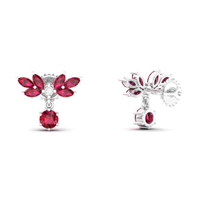 Maurya Fire Fruit Ruby Push Back Earrings with Diamonds
