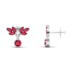 Maurya Fire Fruit Ruby Push Back Earrings with Diamonds