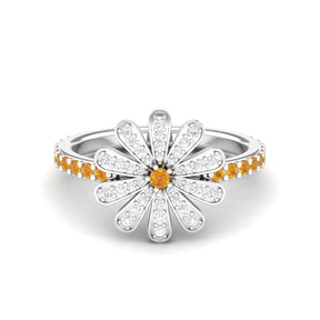 Maurya Happy Flower Promise Ring with Diamonds and Citrine