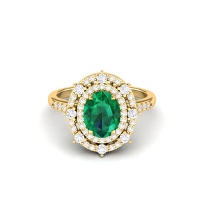 Maurya Oval Emerald Strain Tribe Engagement Ring with Diamond Halo