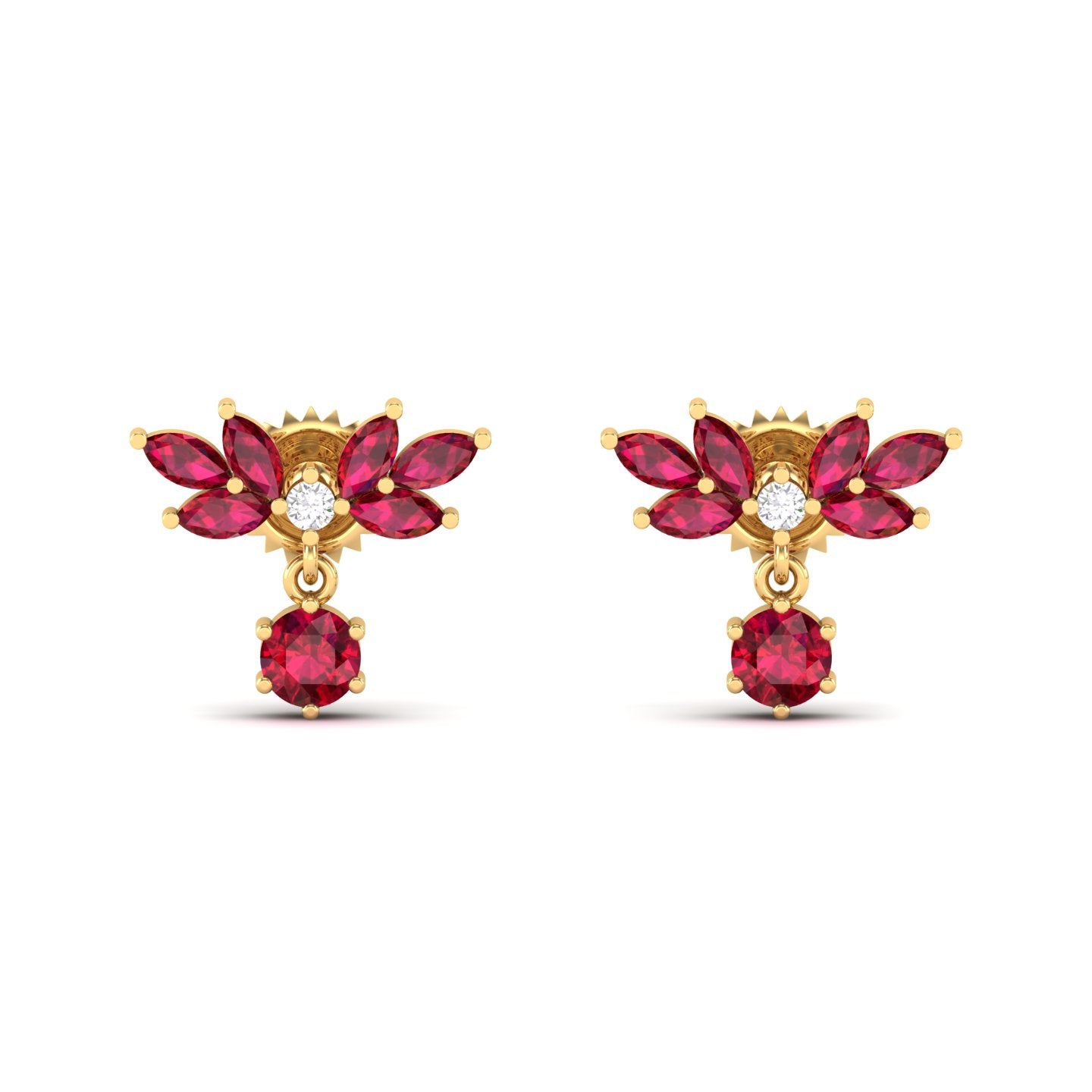 Maurya Fire Fruit Ruby Push Back Earrings with Diamonds