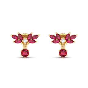 Maurya Fire Fruit Ruby Push Back Earrings with Diamonds