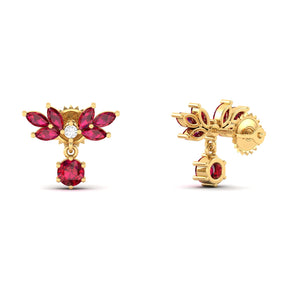 Maurya Fire Fruit Ruby Push Back Earrings with Diamonds