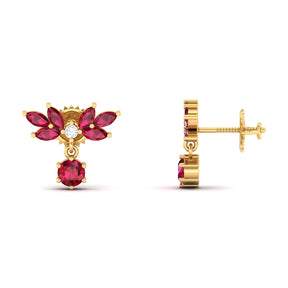 Maurya Fire Fruit Ruby Push Back Earrings with Diamonds