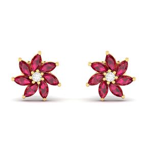 Maurya Frost Fire Ruby Stud Earrings with Diamond