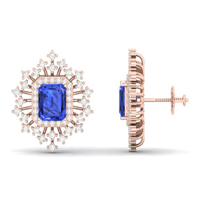 Maurya Blue Sapphire Nebula Pushback Earrings with Diamond Halo