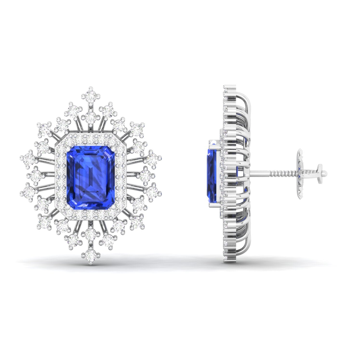 Maurya Blue Sapphire Nebula Pushback Earrings with Diamond Halo