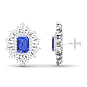 Maurya Blue Sapphire Nebula Pushback Earrings with Diamond Halo