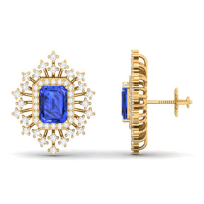 Maurya Blue Sapphire Nebula Pushback Earrings with Diamond Halo