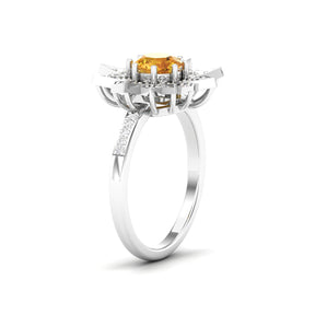 Maurya Solitaire Citrine and Pave-Set Diamond Ice Flakes Engagement Ring