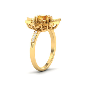 Maurya Solitaire Citrine and Pave-Set Diamond Ice Flakes Engagement Ring