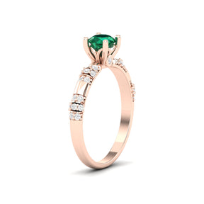 Maurya Traditional V-Prong-Set Emerald Engagement Ring with Accent Diamonds