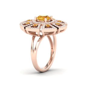 Maurya King’s Court Citrine Cocktail Ring with Diamonds