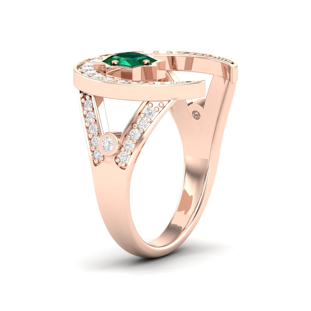 Maurya Square Emerald and Diamond Split-Shank Star Moon Cocktail Ring