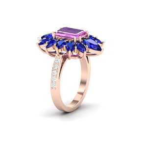 Maurya Solitaire Pink Amethyst Big Pollen Engagement Ring with Sapphire Halo