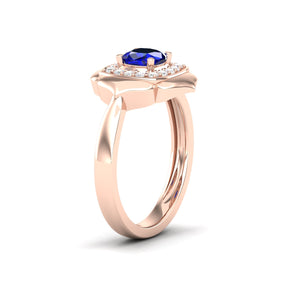 Maurya Solitaire Cushion Sapphire Prime Engagement Ring with Diamond Halo
