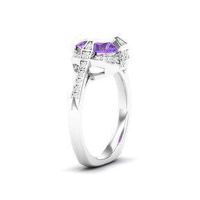 Maurya Prong Set Amethyst Hidden Gem Engagement Ring with Accent Diamonds