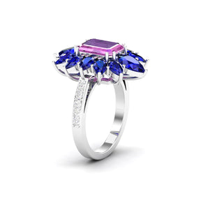 Maurya Solitaire Pink Amethyst Big Pollen Engagement Ring with Sapphire Halo
