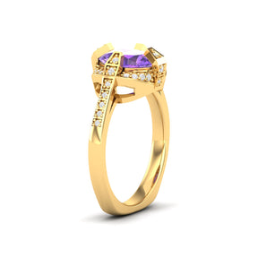 Maurya Prong Set Amethyst Hidden Gem Engagement Ring with Accent Diamonds