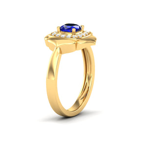 Maurya Solitaire Cushion Sapphire Prime Engagement Ring with Diamond Halo