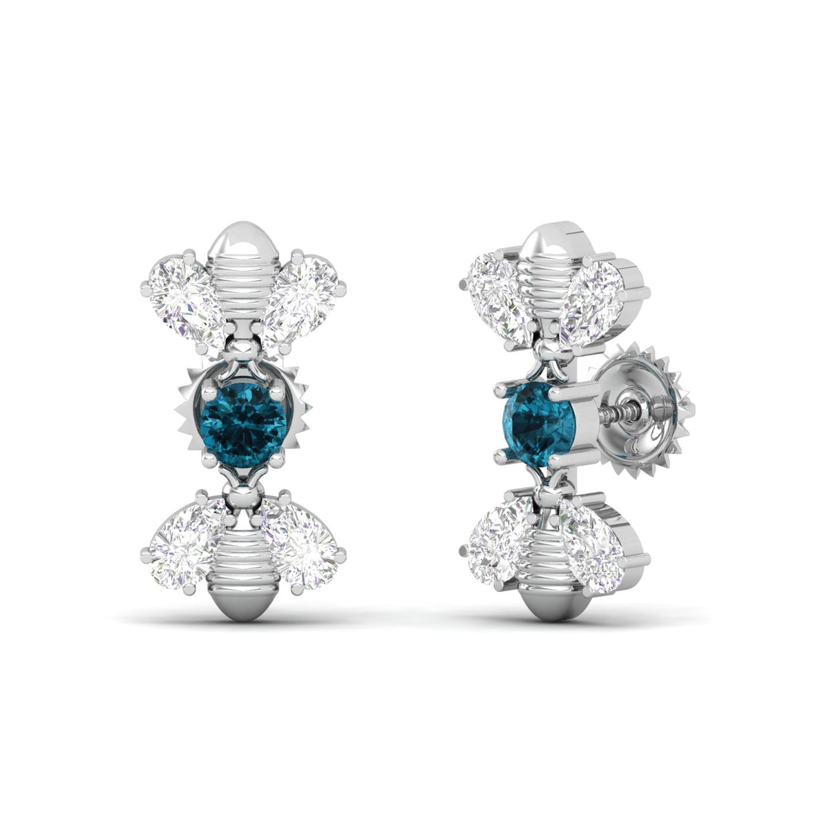 Maurya Honey Bee Push Back Earrings with Topaz and Diamonds