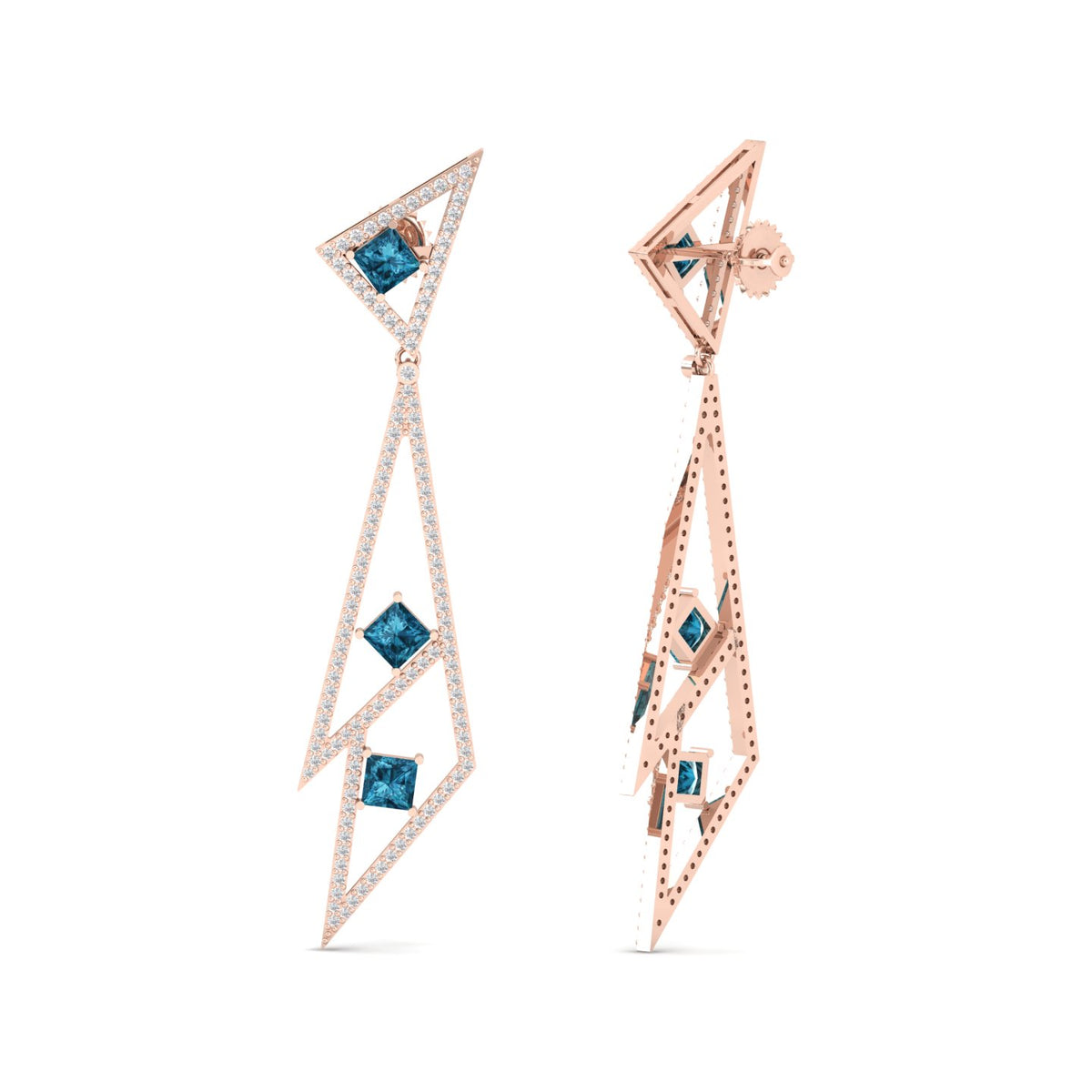 Maurya London Blue Topaz Vinkel Dangle Earrings with Diamonds