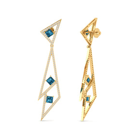 Maurya London Blue Topaz Vinkel Dangle Earrings with Diamonds