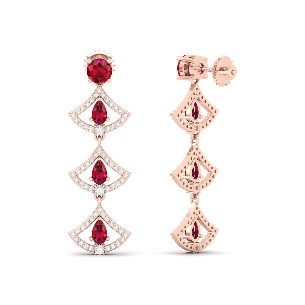 Maurya Graduating Ruby Horus Earrings with Diamonds