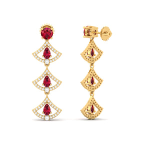 Maurya Graduating Ruby Horus Earrings with Diamonds